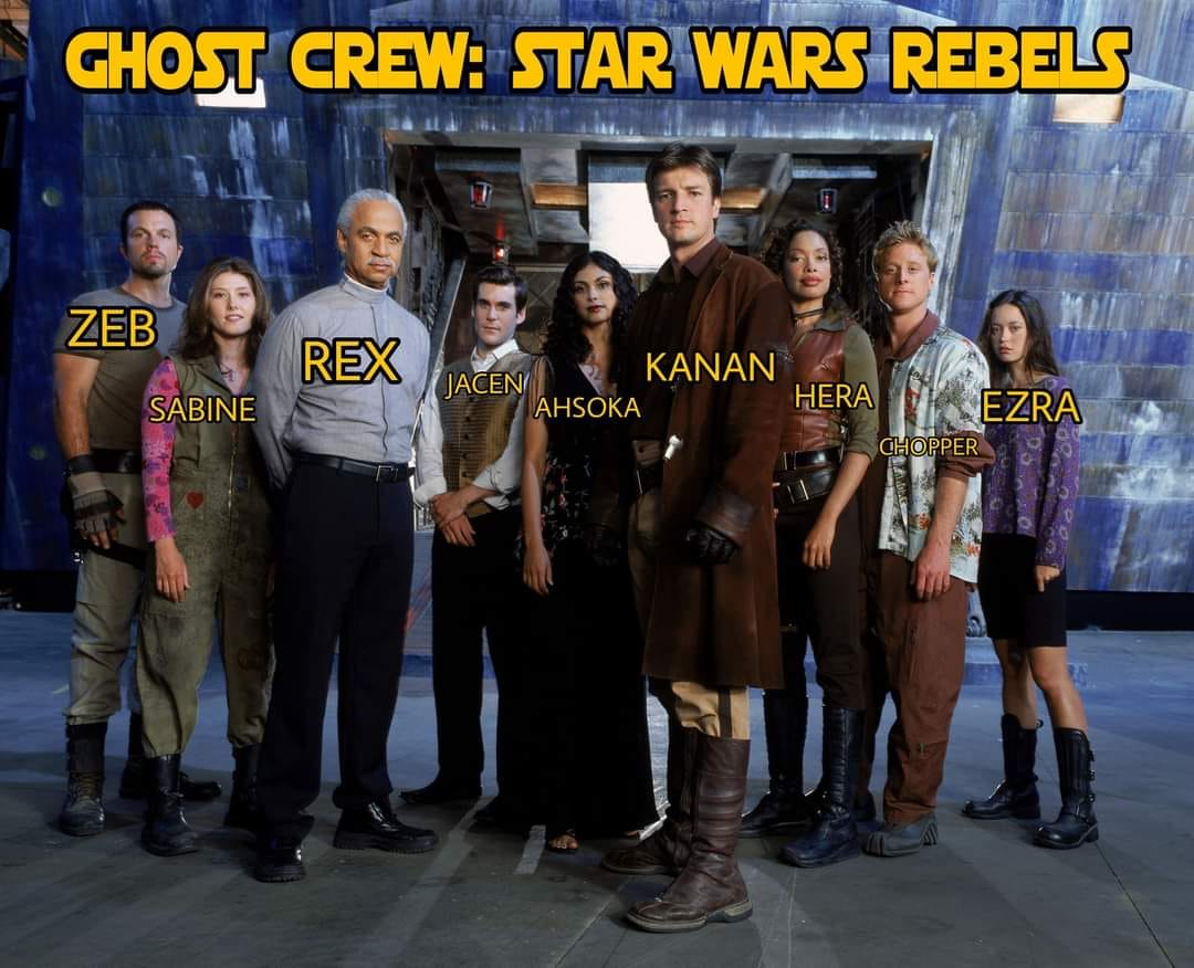The meme is a photo of the cast of the TV show "Firefly" with the caption "Firefly" rewritten as "Firefly" with a "1" inserted between the words, making it "F1refly".